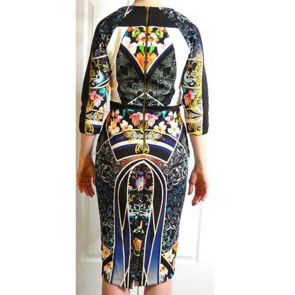 River Island Dress Wm Sz 8 Abstract Stretchy Unique Posh British Bombshell OOAK - Picture 5 of 12